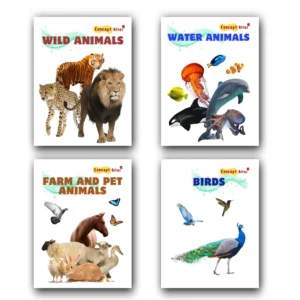 Early Learning Concepts | Wild animals, Farm and pet animals, Water animals and birds | Set of 4 picture books
