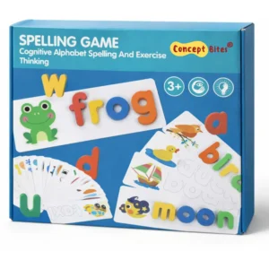 Wooden Spelling Game for Kids 3–7 Years | Montessori Phonics Learning Toy with 28 Flash Cards (56 Words) & 52 ABCD Blocks | Educational Puzzle Gift for Toddlers