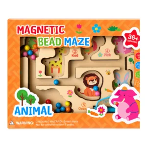 Wooden Magnetic Bead Maze | Orange – Animal theme | Montessori Educational Toy with Magnetic Pen | Color & Number Recognition Game for Kids 3+ Years