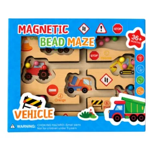 Wooden Magnetic Bead Maze | Blue - Vehicle theme | Montessori Educational Toy with Magnetic Pen | Color & Number Recognition Game for Kids 3+ Years